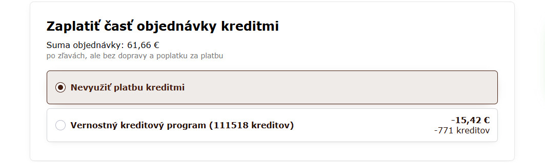 platba kreditmi - nevyužiť kredity