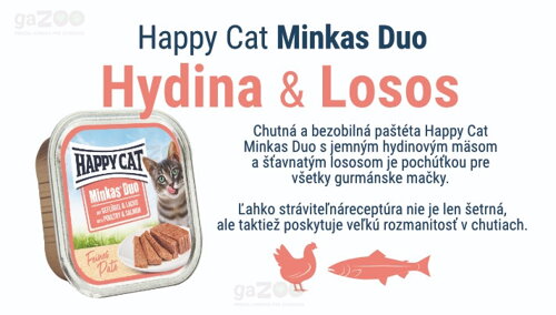 HAPPY CAT Minkas Duo Hydina & Losos 100g