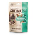 SHELMA Plus Anti-Hairball bezobilné vankúšiky pre mačku s kuracím a čučoriedkami 60g