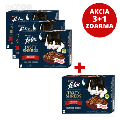 <font color="blue"><b>AKCIA 3+1</b></font> FELIX Tasty Shreds lahodný výber v šťave 12 x 80 g