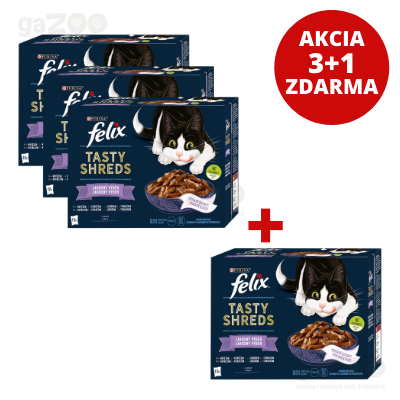   AKCIA 3+1   FELIX Tasty Shreds lahodný výber mix v šťave 12 x 80 g