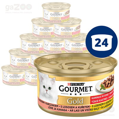  DOPREDAJ  GOURMET Gold kúsky v šťave s lososom a kuraťom 24x85g