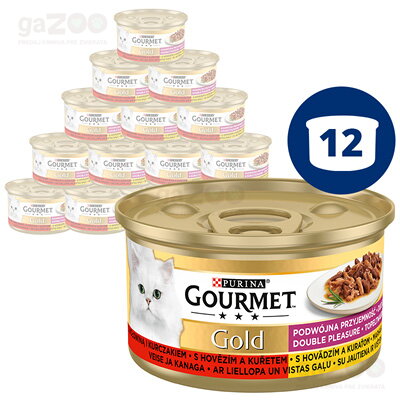 GOURMET Gold Double Pleasure s hovädzím a kuraťom 12x85g