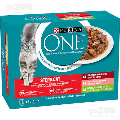 PURINA ONE Sterilcat s lososom, mrkvou, hovädzím, morkou, zelenými fazuľkami v šťave 12x85g