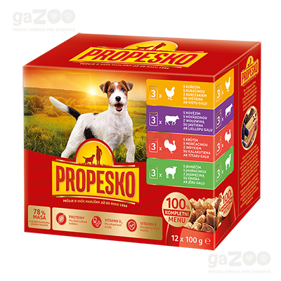 PROPESKO Dog kúsky v omáčke kura, hovädzie, morčacie, jahňa 12x100g